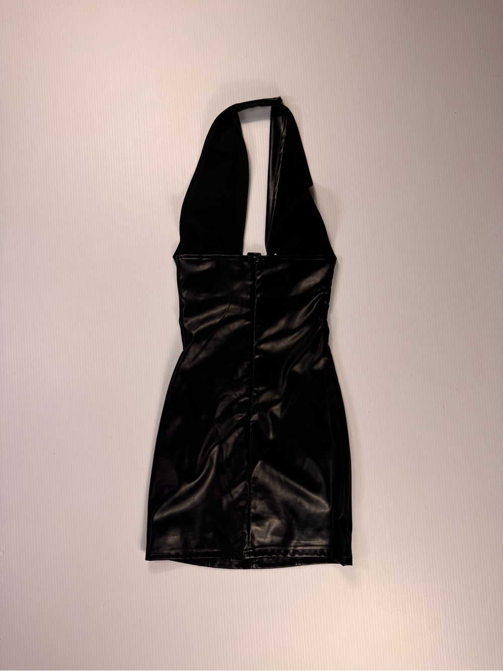 AKIRA Black Faux Leather Halter Mini Dress NWT - Picture 4 of 7